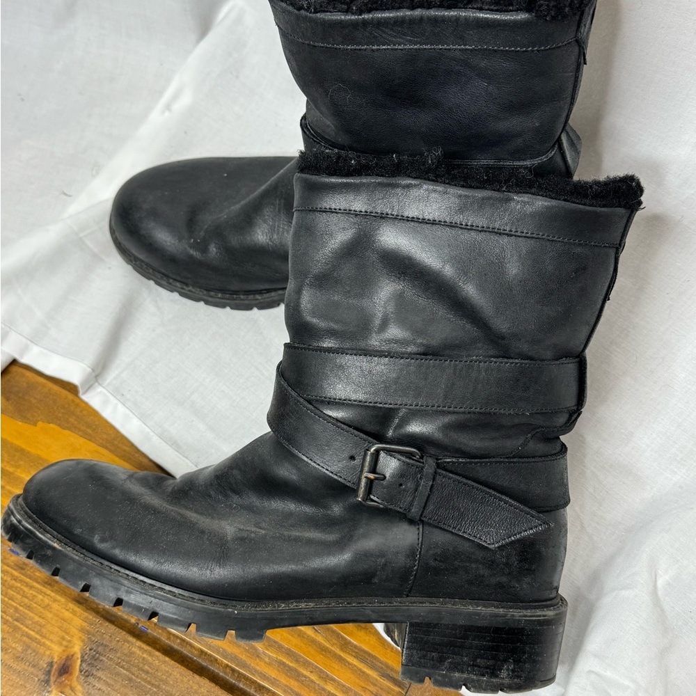 Ross Snow Womens Leather Moto Boots Sherling‎ Lining Sz 11 Grunge Edgy Goth Punk - Picture 4 of 11